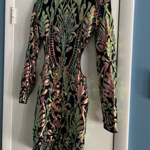 SHEIN Black and Multicolor Sequin Long Sleeve Dress with carve outs